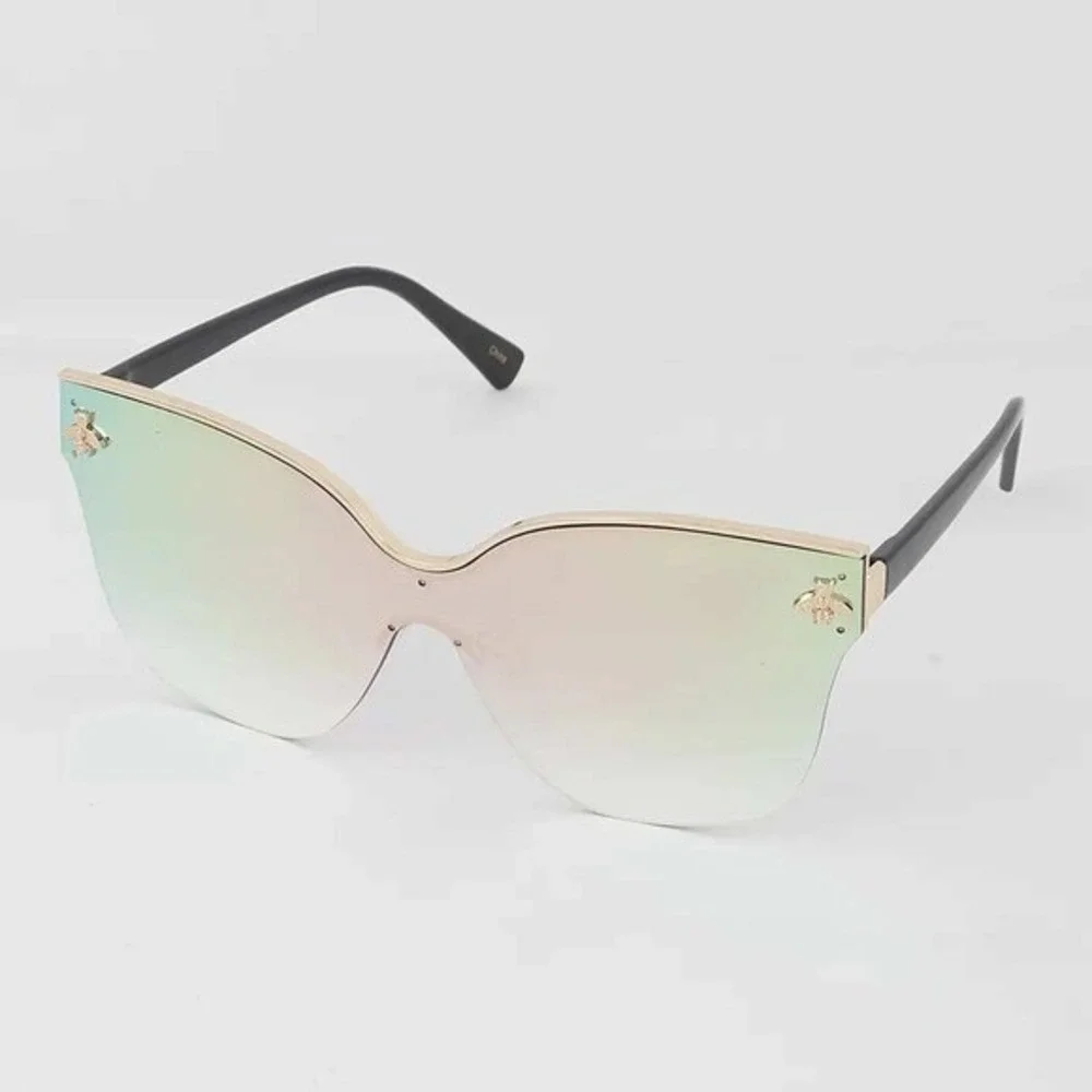 Oversized Sunglasses Pink Mirror Flat Lens‎ Fashion Rimless Shield Women Cat Eye